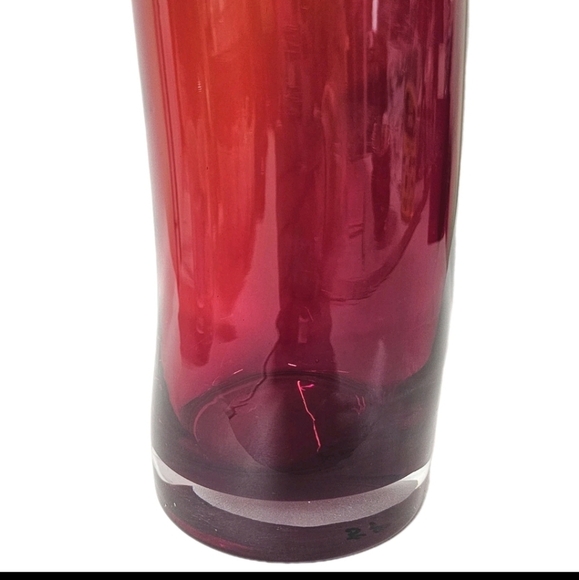 Large Collectible Minimal Simple Modern Red Hand Blown Glass Bottle Vase Decor - Picture 5 of 11